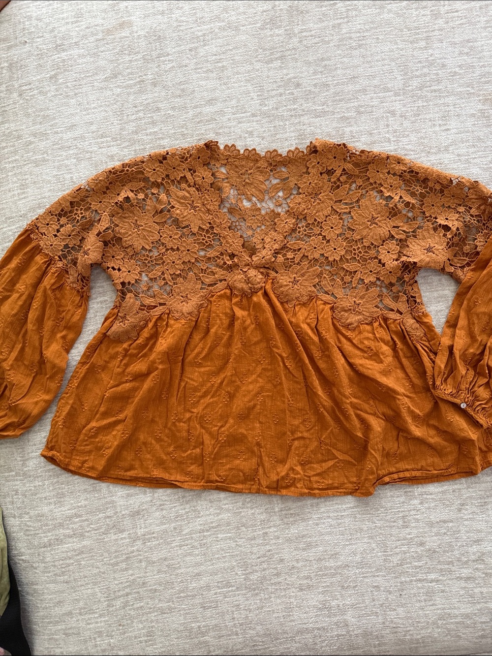 Free People Floral Lace Yoke Tunic - Rust Orange